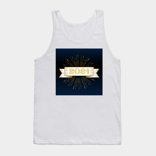 2021 happy new year holiday retro vintage theme blue gold yellow brown pattern Tank Top